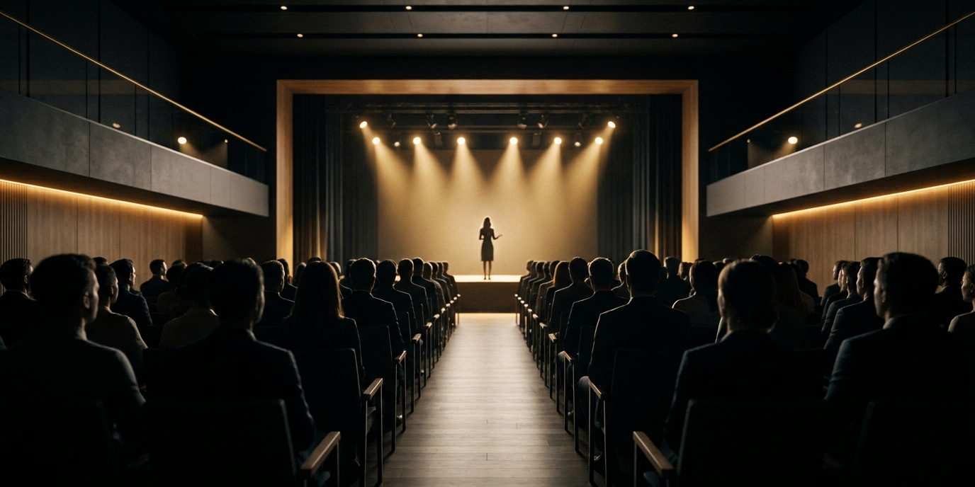 Prix d'un conférencier : salle de conférence en entreprise vue depuis le public