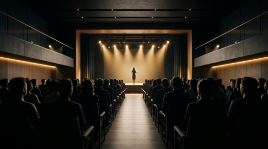 Prix d'un conférencier : salle de conférence en entreprise vue depuis le public