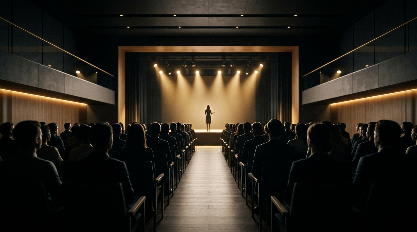 Prix d'un conférencier : salle de conférence en entreprise vue depuis le public